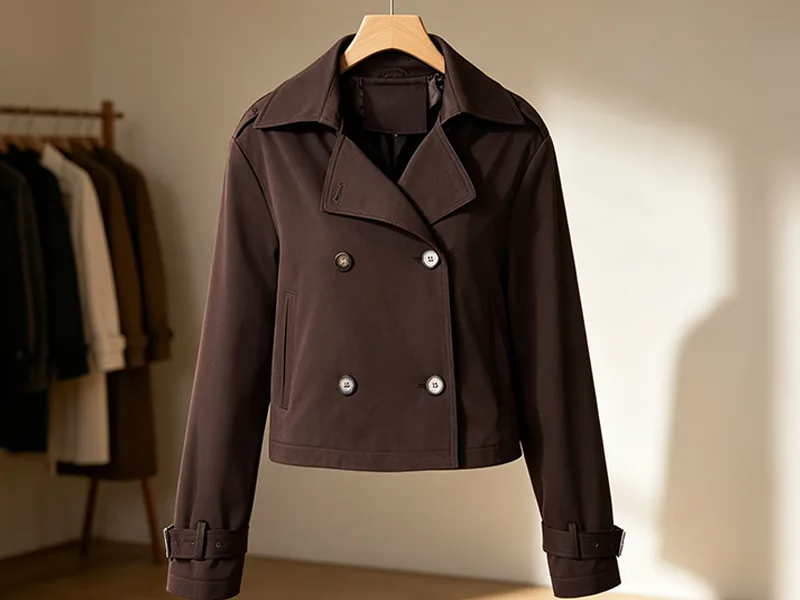 The fabric selection and detailed design of women's trench coats.