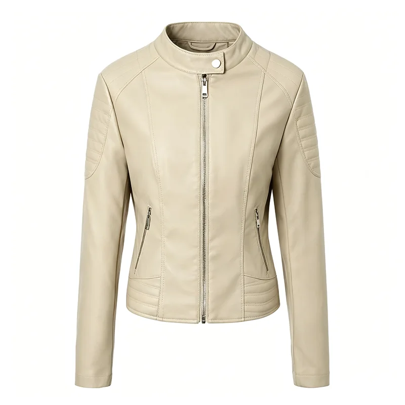 Cropped Belted Faux Leather Biker Jacket