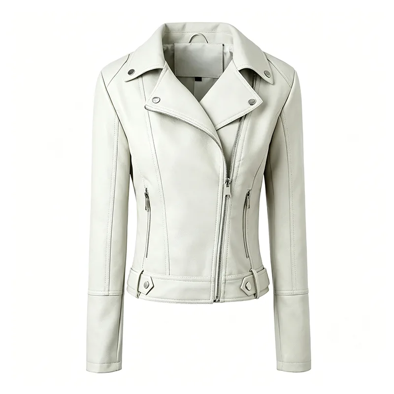 Slim Fit Long Sleeve Faux Leather Biker Jacket