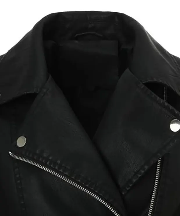Washed Faux Leather Jacket with Fluid Drape