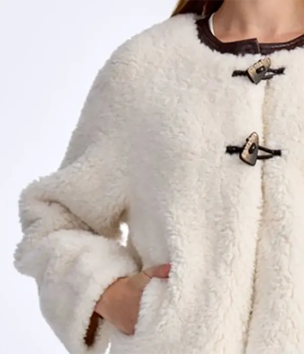 Color-block Crewneck Toggle Buttons Pocket Sherpa Jacket