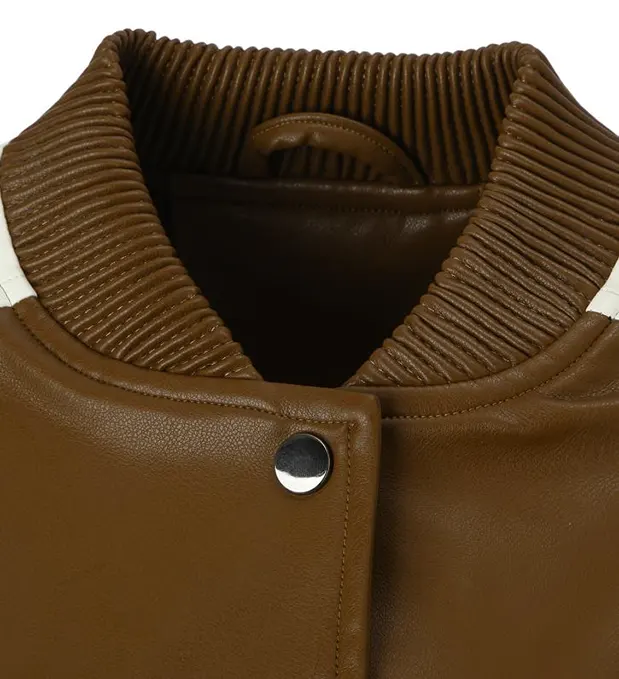 Embroidered Color Block Racing Jacket in Black and Brown