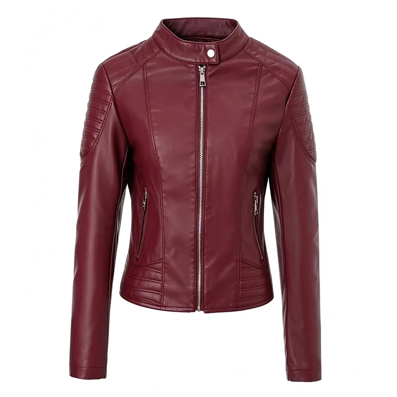 Cropped Belted Faux Leather Biker Jacket