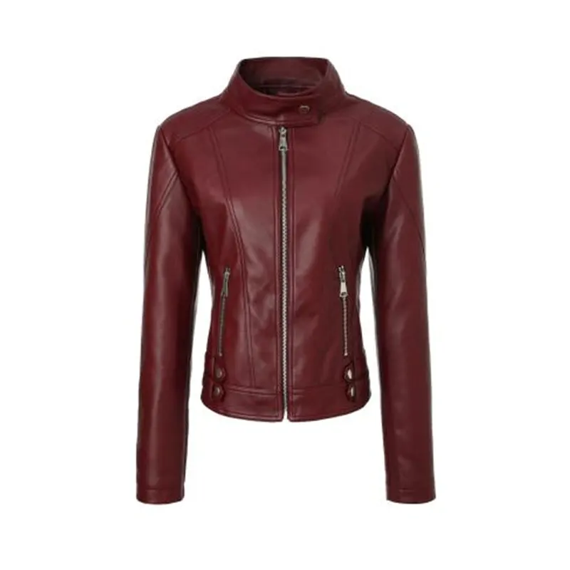 Sporty PU Leather Moto Jacket with Stand Collar