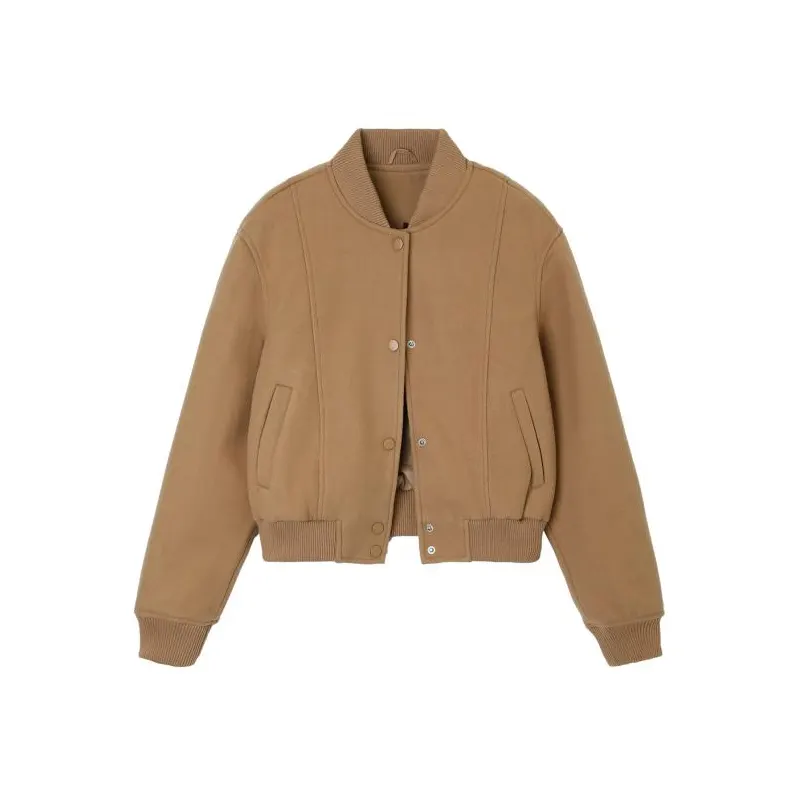 Vintage Stand Collar Women Woolen Varsity Jacket