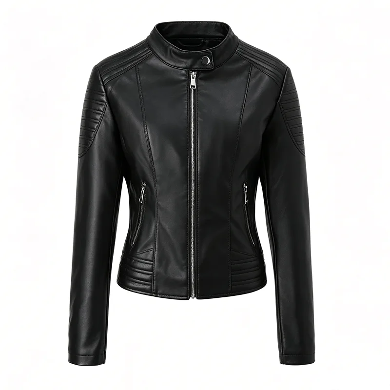 Cropped Belted Faux Leather Biker Jacket