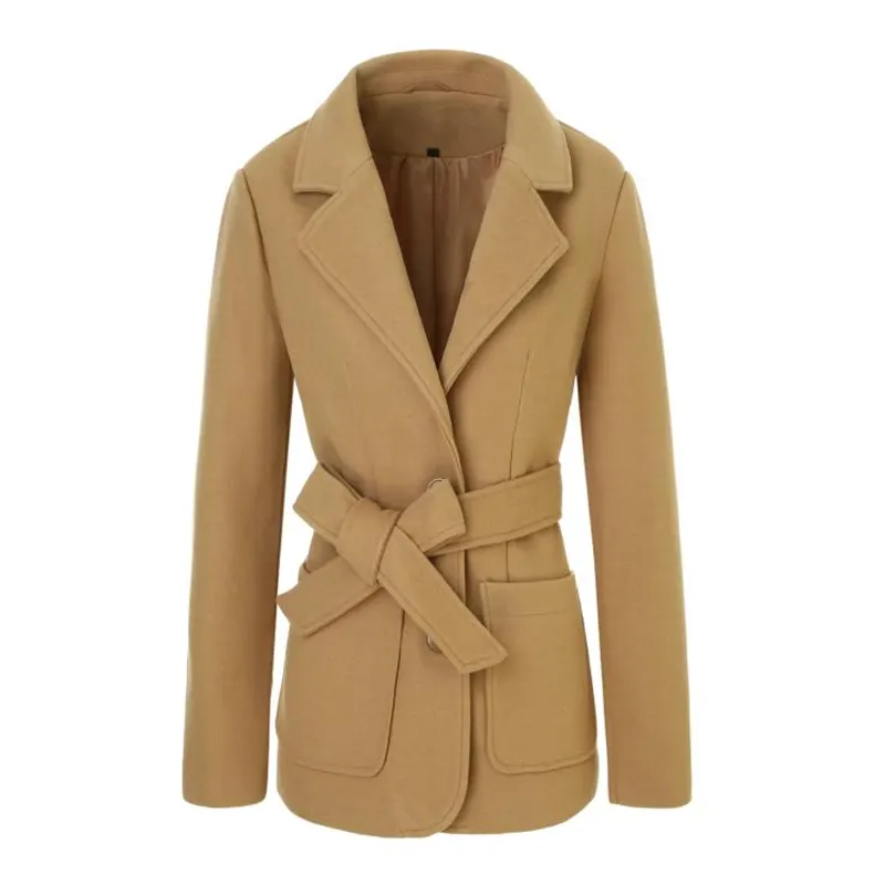 Pastel Colors Belted Slim Fit Office Woolen Trench Coat
