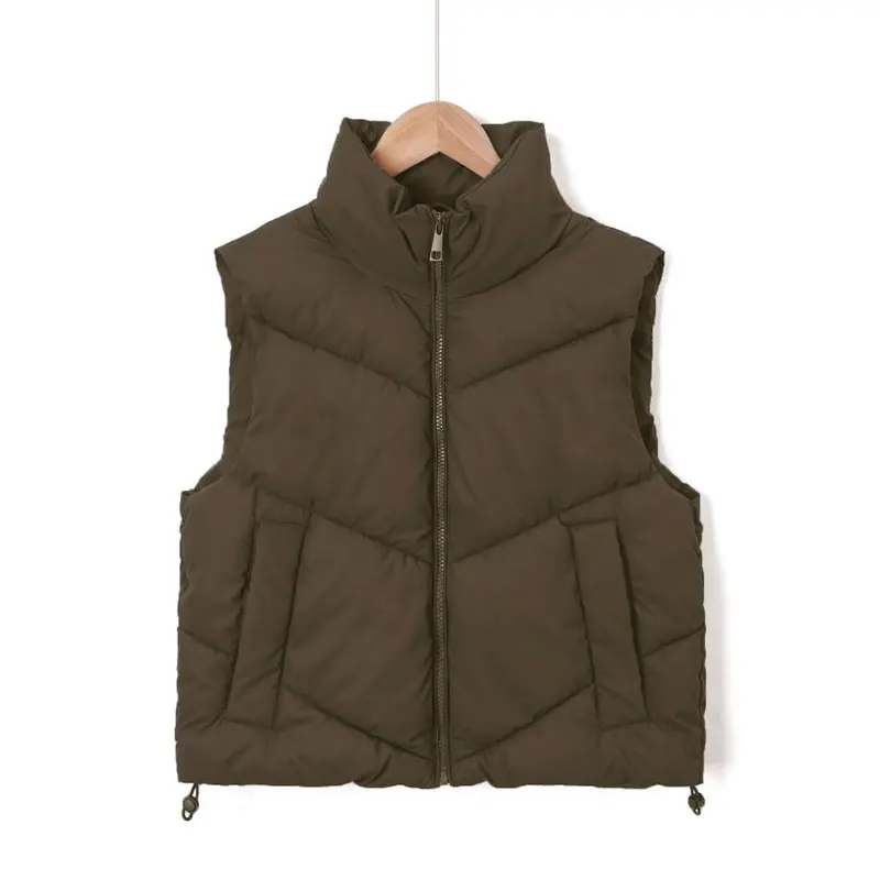 Stand Collar Drawstring Windproof Utility Padded Vest