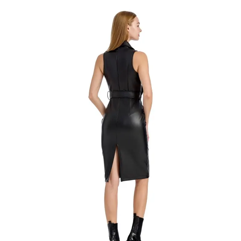 Halter PU Leather Maxi Dress