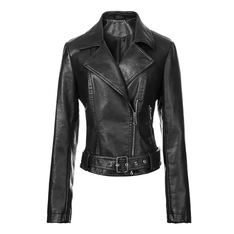 Vintage Faux Leather Biker Jacket with Belt